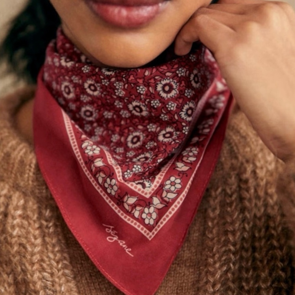 NWT Sezane Burgundy Floral Bandana Scarf